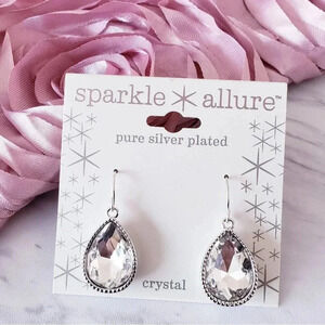 Pure Silver Plated Cristal Drop Earrings Sparkle Allure Tear Drop Style
